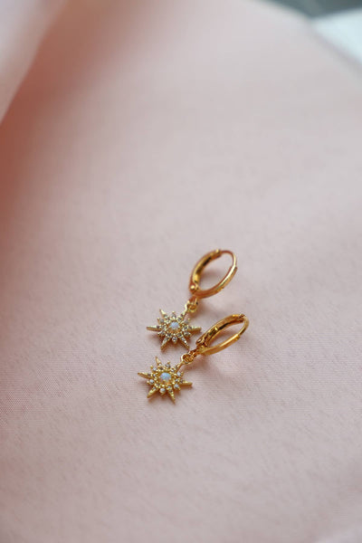 E1630G Gold Earrings-Opalite Starburst Huggies