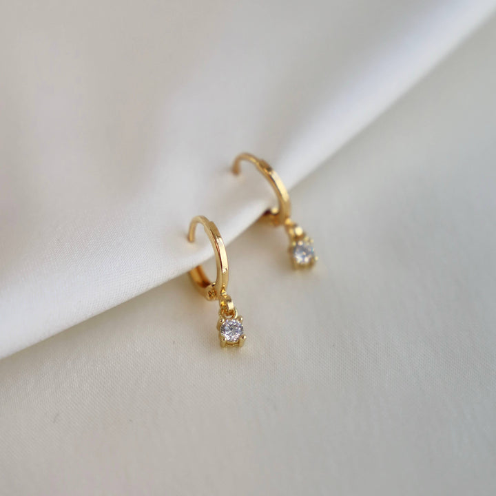E1512G Gold Earrings-Miniature CZ Drop