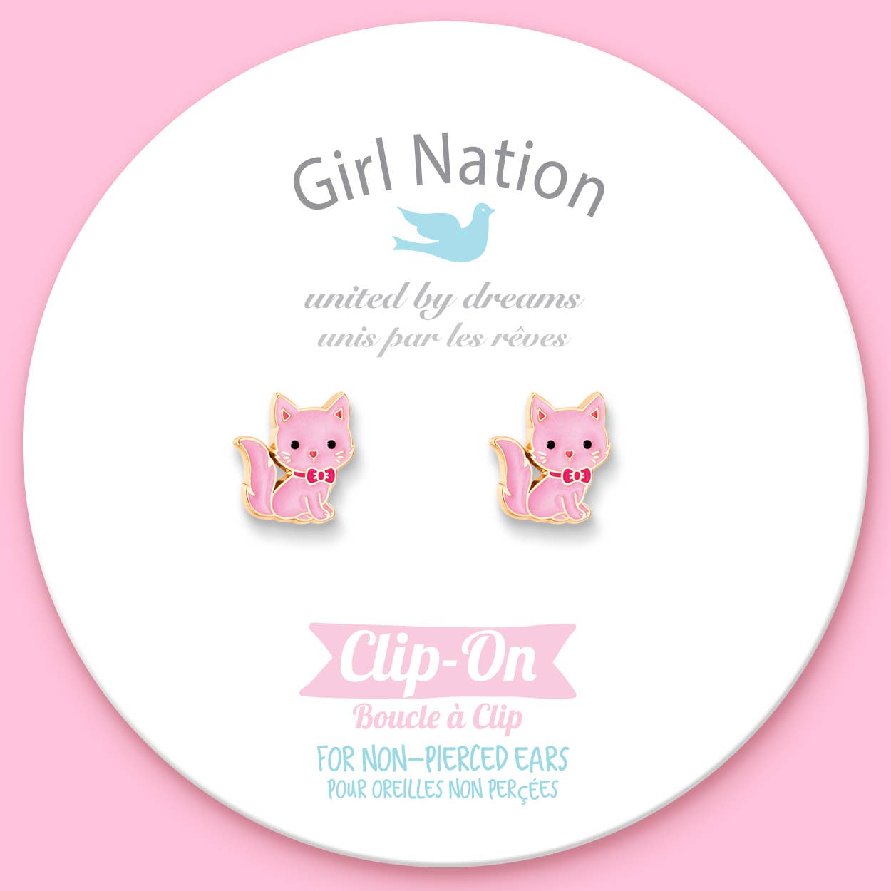 CLIP ON Cutie Earrings- Pink Kitty