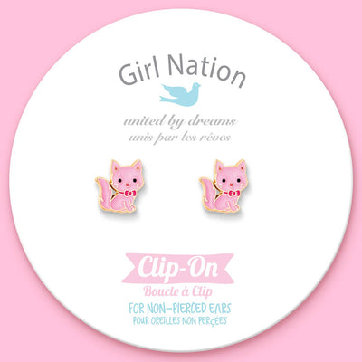 CLIP ON Cutie Earrings- Pink Kitty