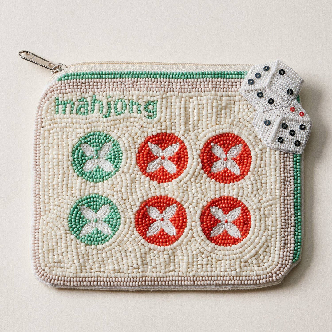 Mahjong Game Night Beaded Coin Pouch