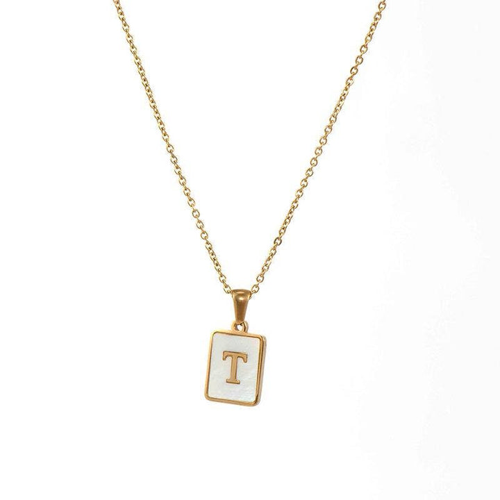 Square Initial 18K Gold-plated Shell Necklace