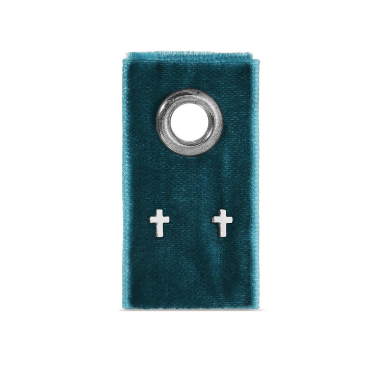 Velvet Gift Tag-Silver Small Cross Studs