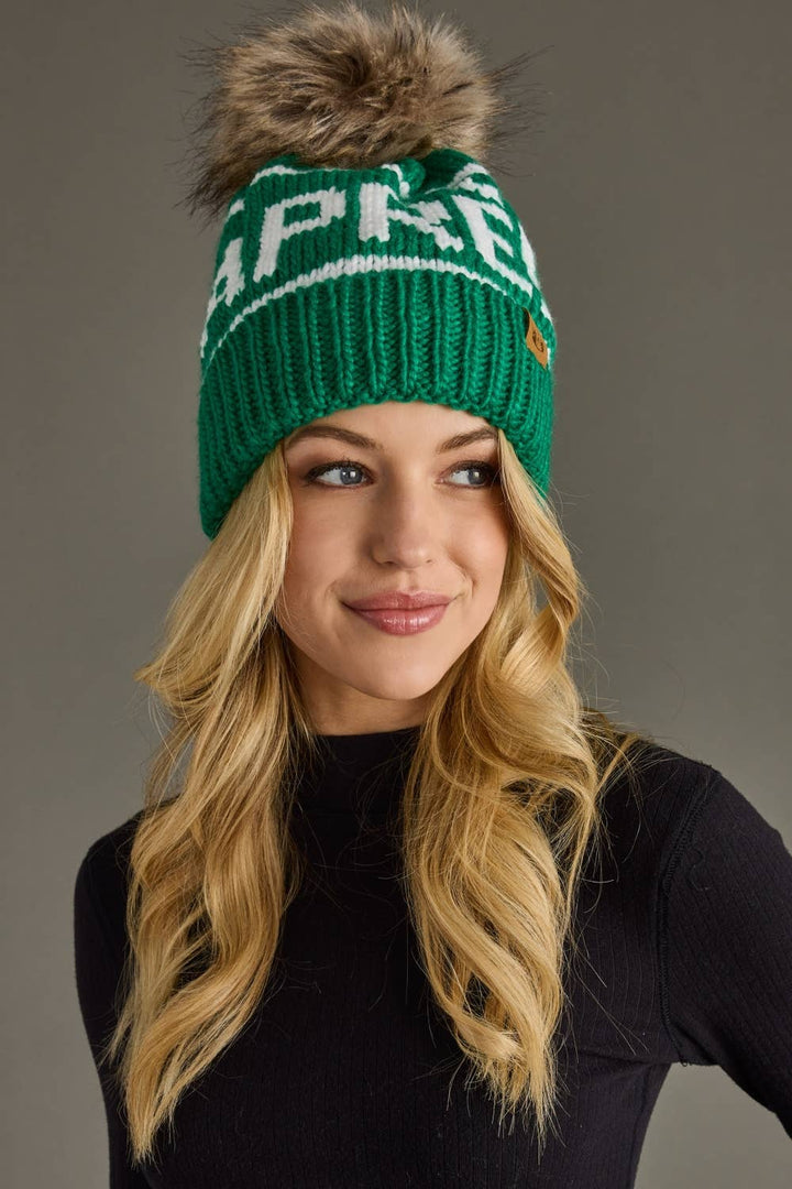 Pom Hat-Green & White Apres