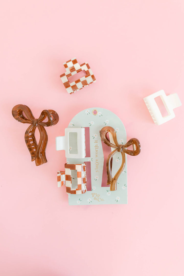 Everyday Chic - Claw Clip Set of 3 – Checker, Cream & Bow