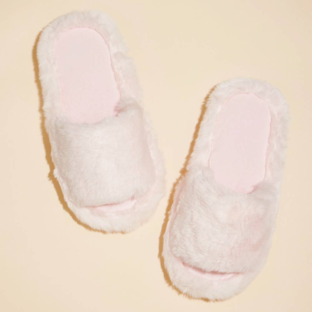 Open Toe Plain Fuzzy Slippers