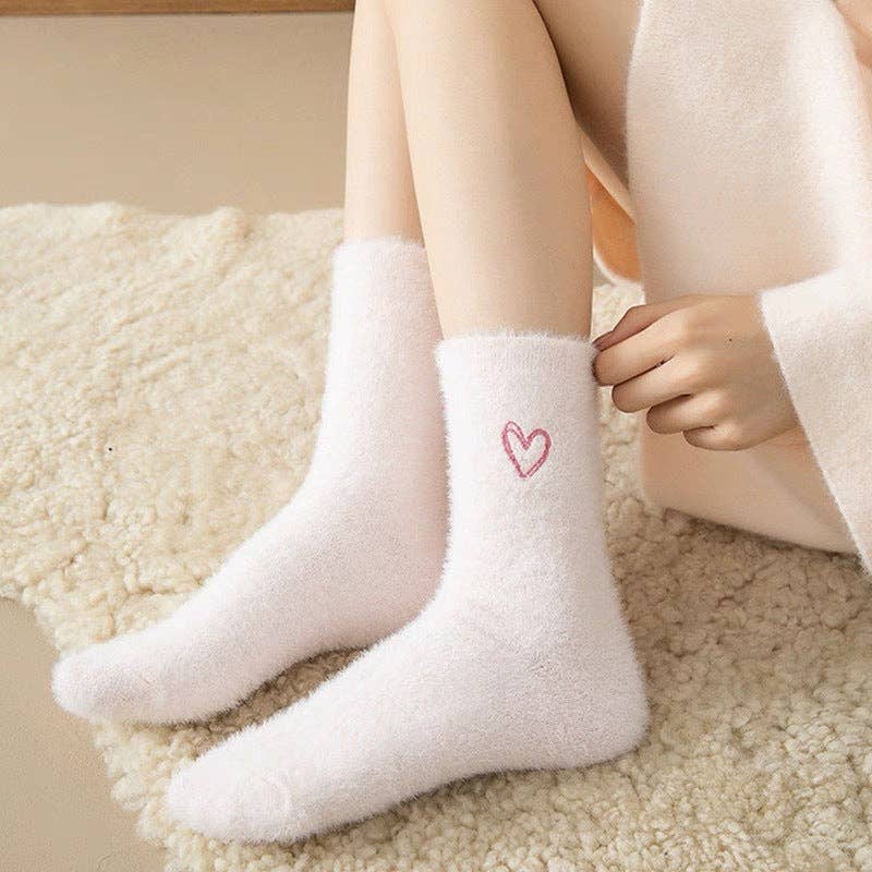 Cute Heart Embroidery Fuzzy Plush Socks DP25H516