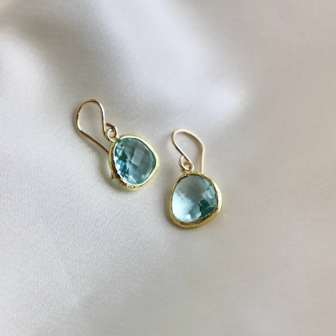 E150AQUAM Silver Earrings-Medium Aquamarine Bezel