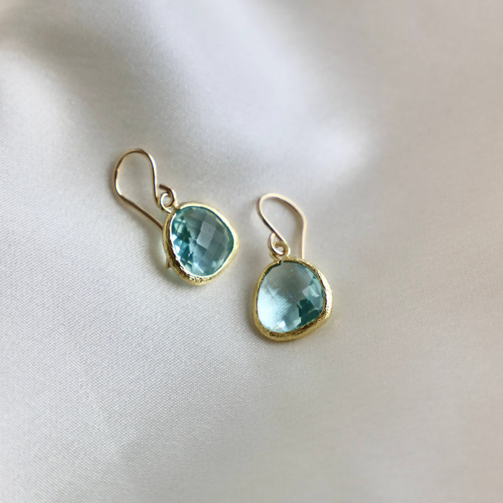 E150AQUAM Silver Earrings-Medium Aquamarine Bezel