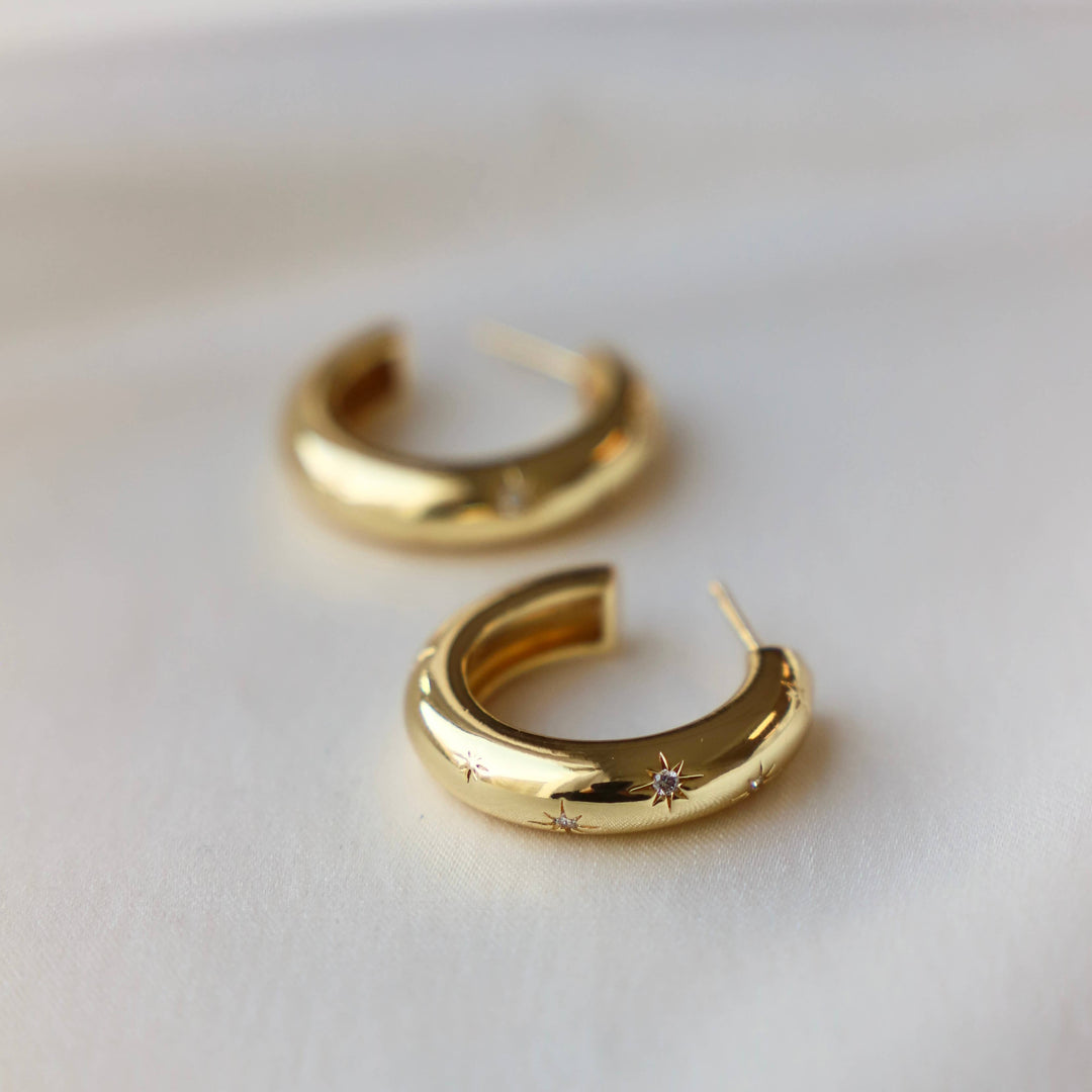 E1550S Silver Earrings-Meredith CZ Thick Hoops