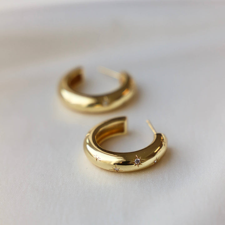 E1550S Silver Earrings-Meredith CZ Thick Hoops