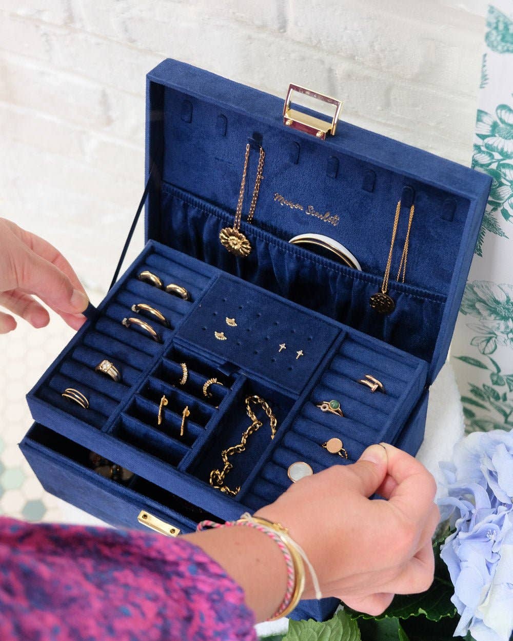 Denise-Navy Blue Velvet Jewelry Box
