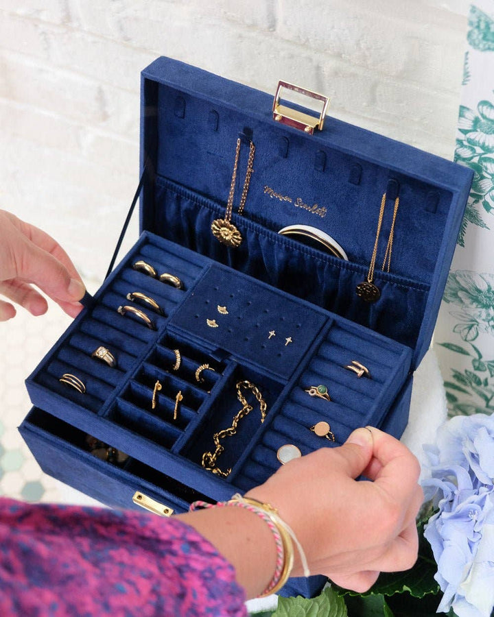 Denise-Navy Blue Velvet Jewelry Box