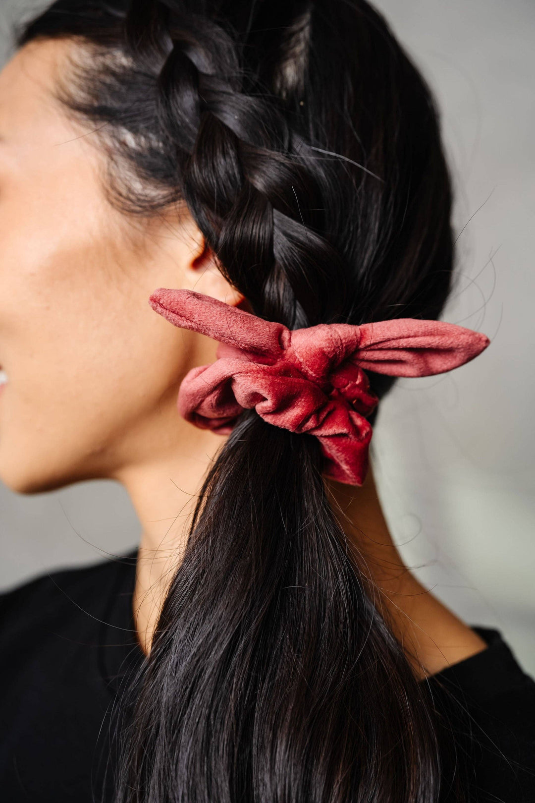 Rusty Rose Velvet Bow Scrunchie