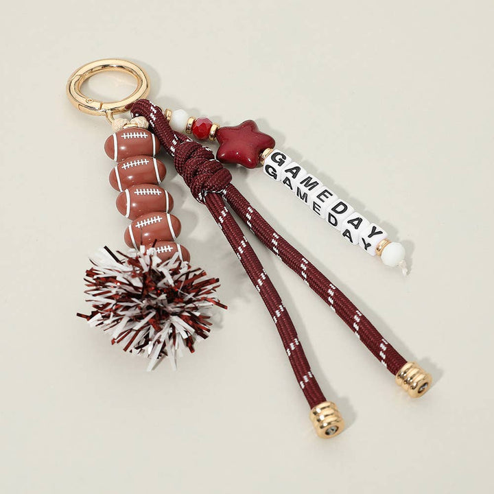 Tassel Keychain  Bag Charm-GAMEDAY Star Football Tinsel Pom Knot