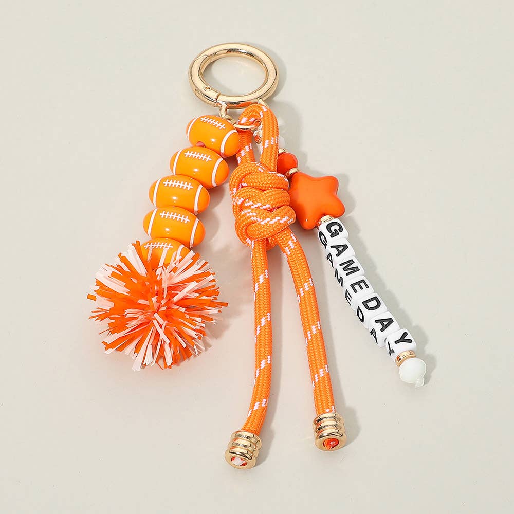 Tassel Keychain  Bag Charm-GAMEDAY Star Football Tinsel Pom Knot