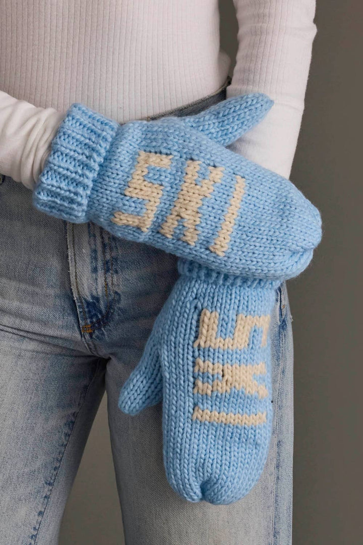 Mittens-Lt. Blue & Beige Ski