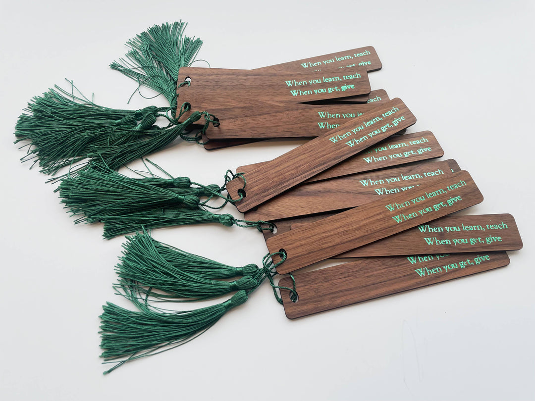 Custom Text Foil Embossed Wooden Bookmark: Gold / Evergreen