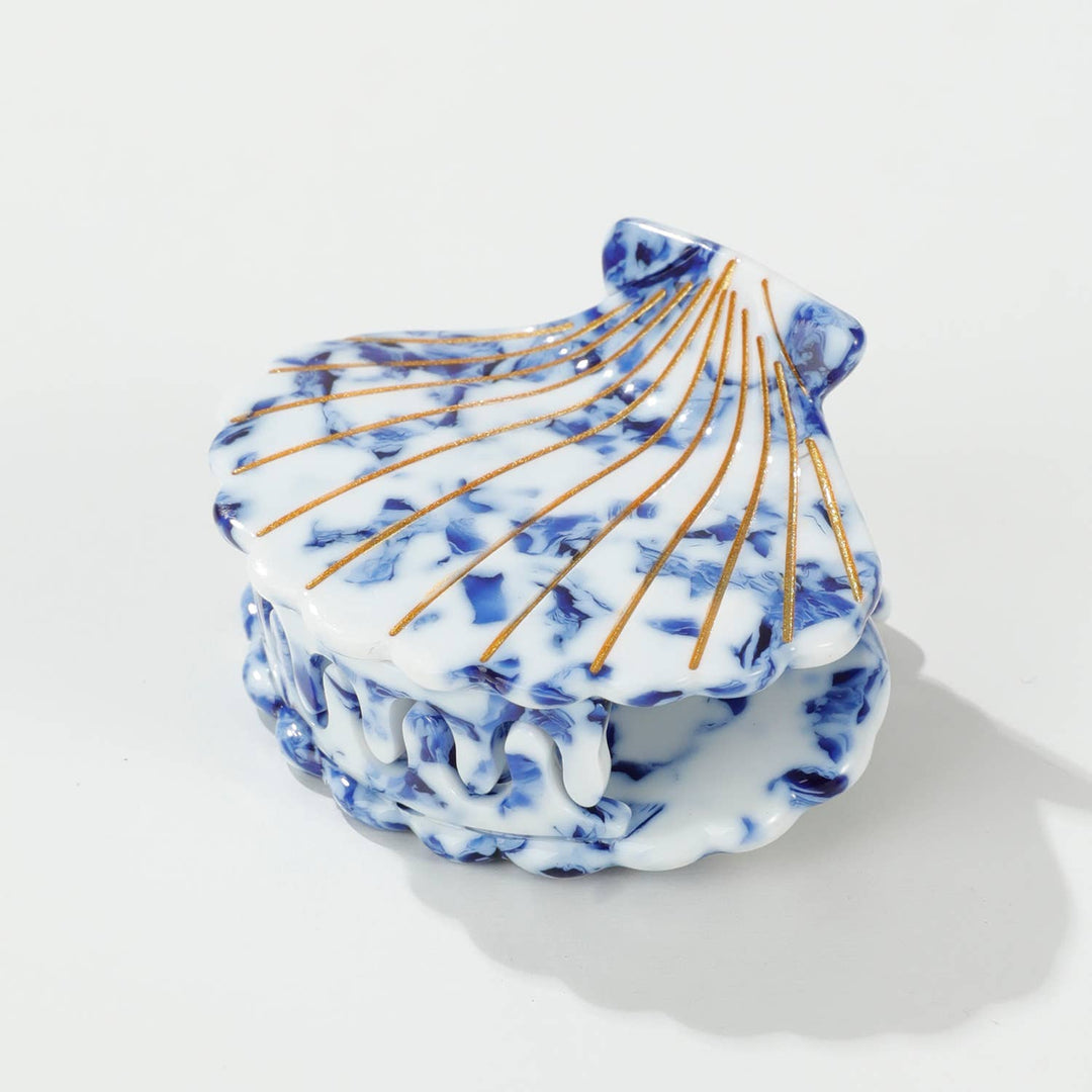 Coastal Blue Seashell | Gold Painted Seashell Claw Clip