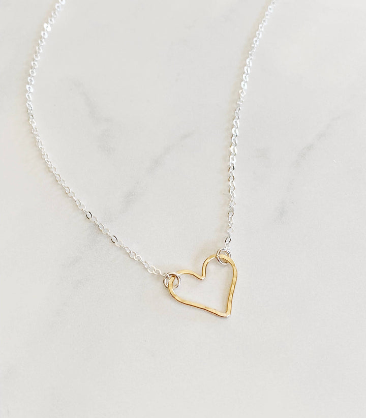 Necklace-Mixed metal open heart