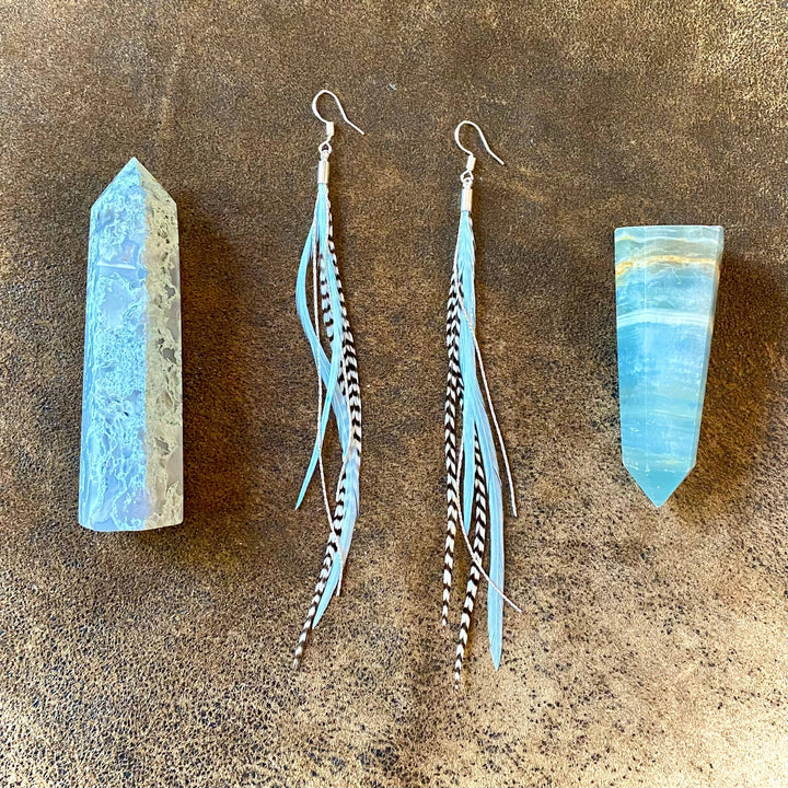 Earrings-Mini Feather-Light Turquoise & Grizzly/Silver
