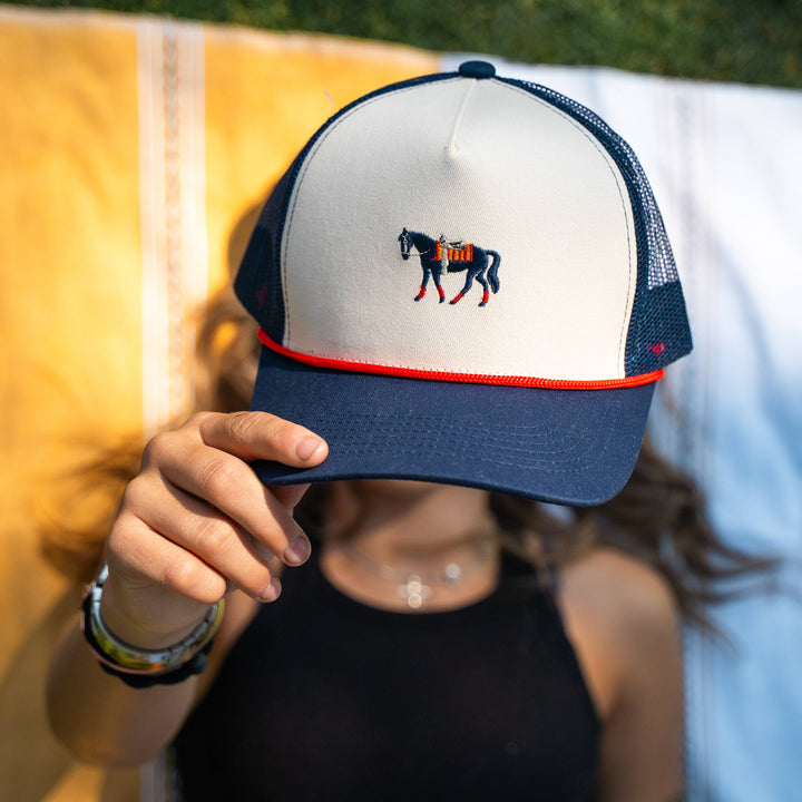 Horse Embroidered Trucker - Cream/Navy