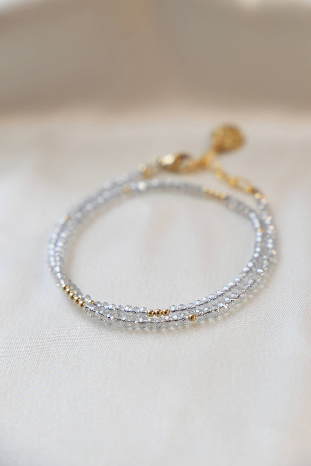 B1013LTBLUEG Bracelet-Light Blue Petite Crystal Double Wrap