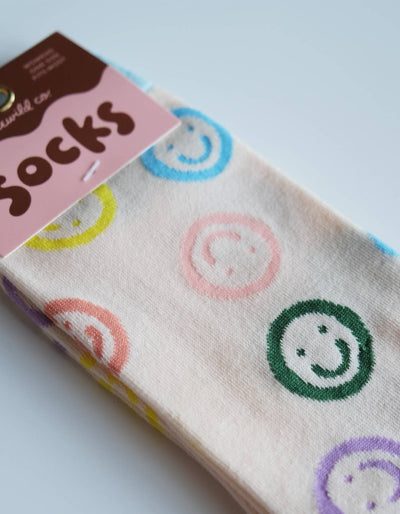 100% Cotton Women's Crew Socks-Smiley