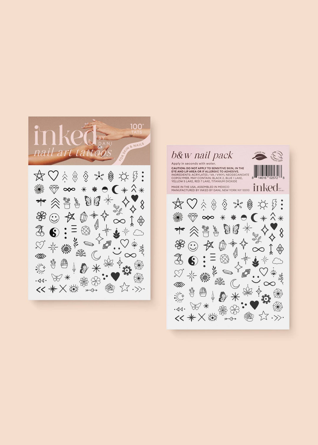 B&W Nail Art Temporary Tattoo Pack
