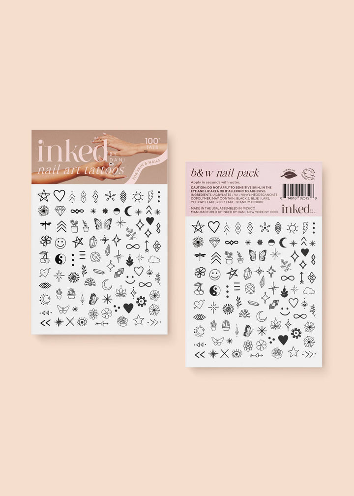 B&W Nail Art Temporary Tattoo Pack