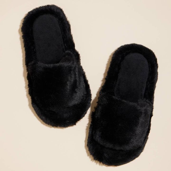 Open Toe Plain Fuzzy Slippers