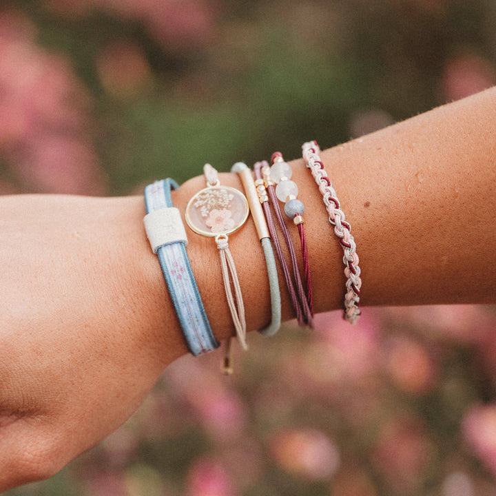Hair Tie Bracelets -Bloom Maroon and Pink with Pressed Flowers