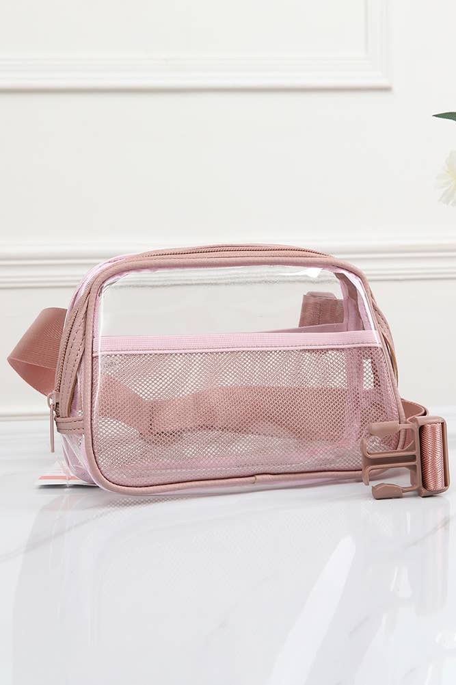Solid Color Trim Clear Waist Crossbody Bag