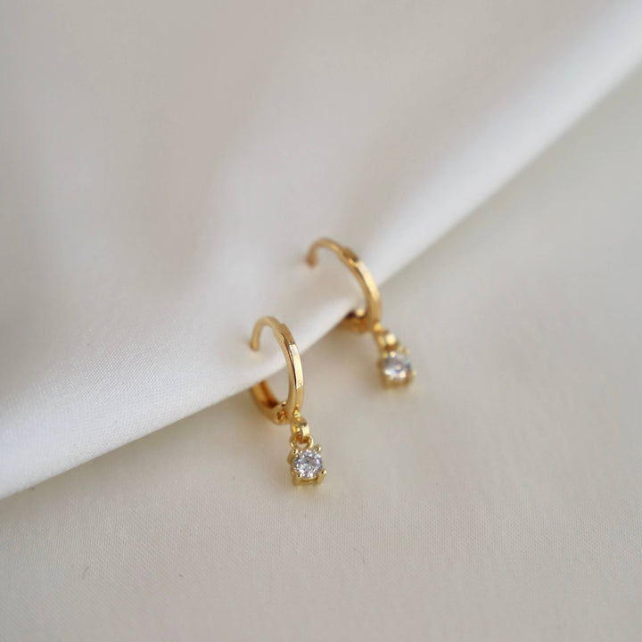 E1512G Gold Earrings-Miniature CZ Drop