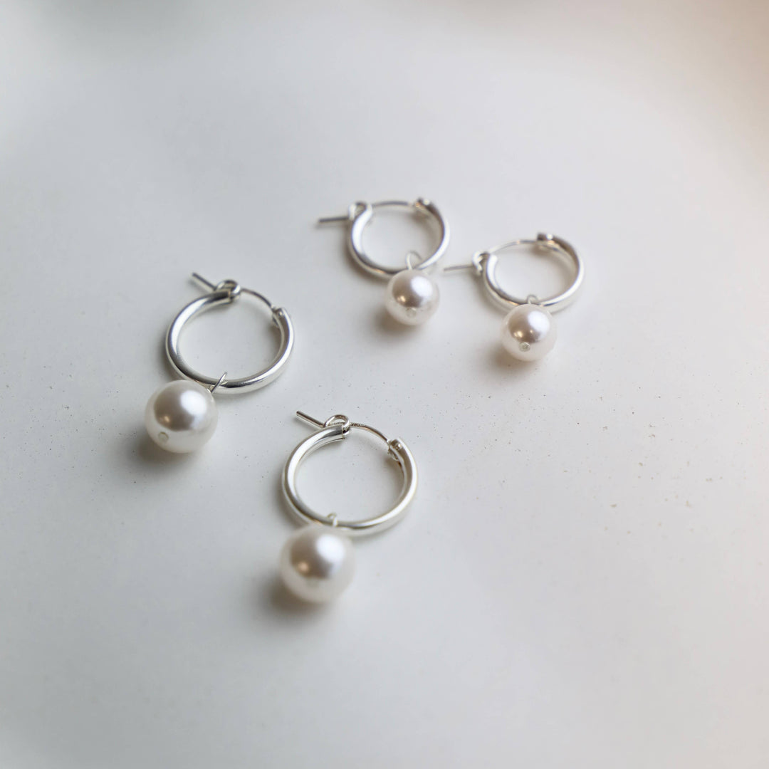 E1260 Silver Earrings-Audrey Pearl Hoop