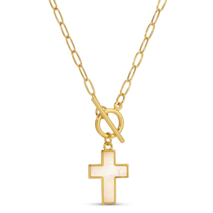 Necklace-Gold Front Toggle Cross Pendant
