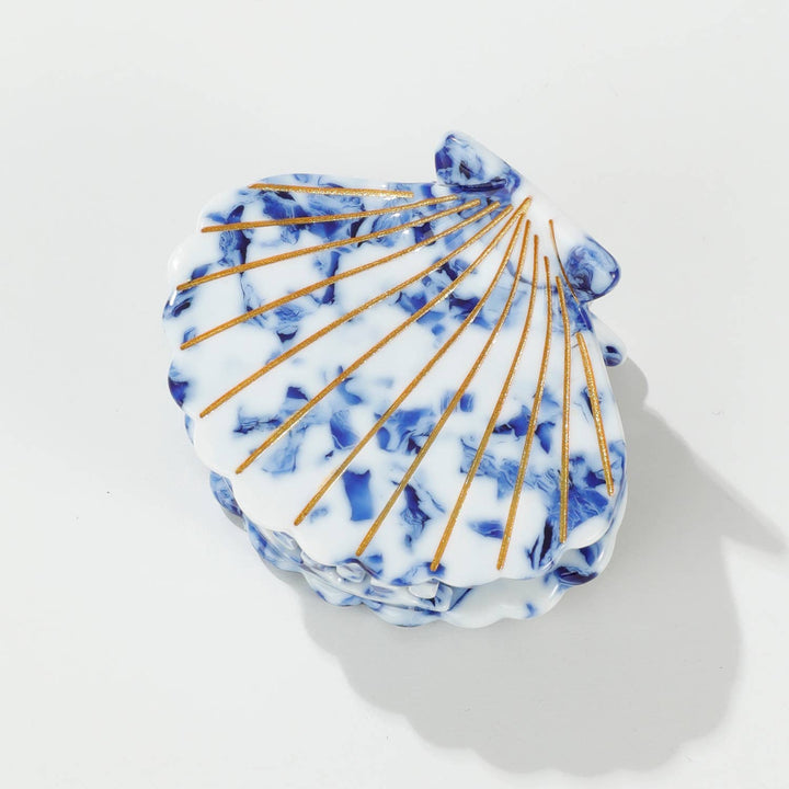 Coastal Blue Seashell | Gold Painted Seashell Claw Clip