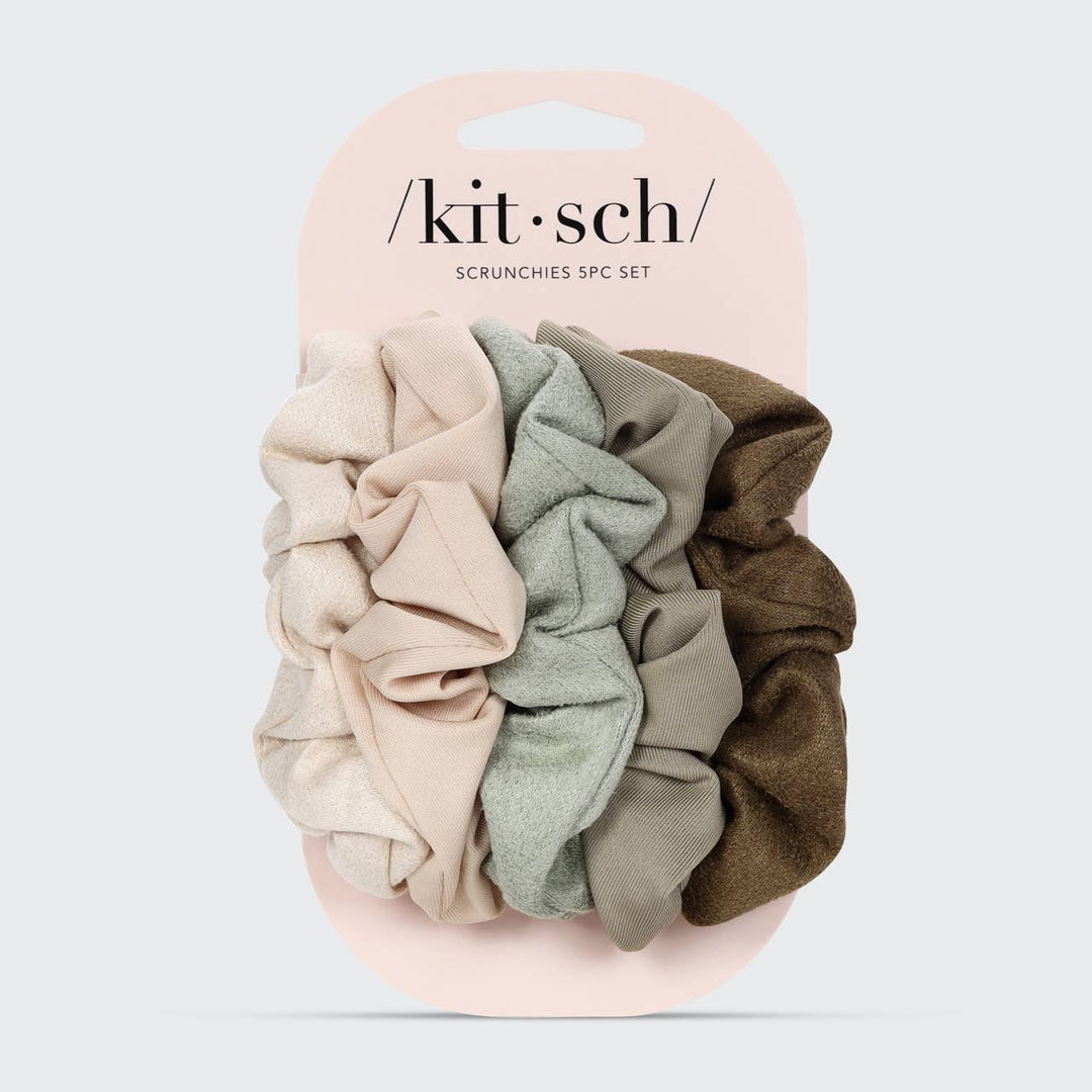 Satin Textured Scrunchies 5pc Set - Eucalyptus