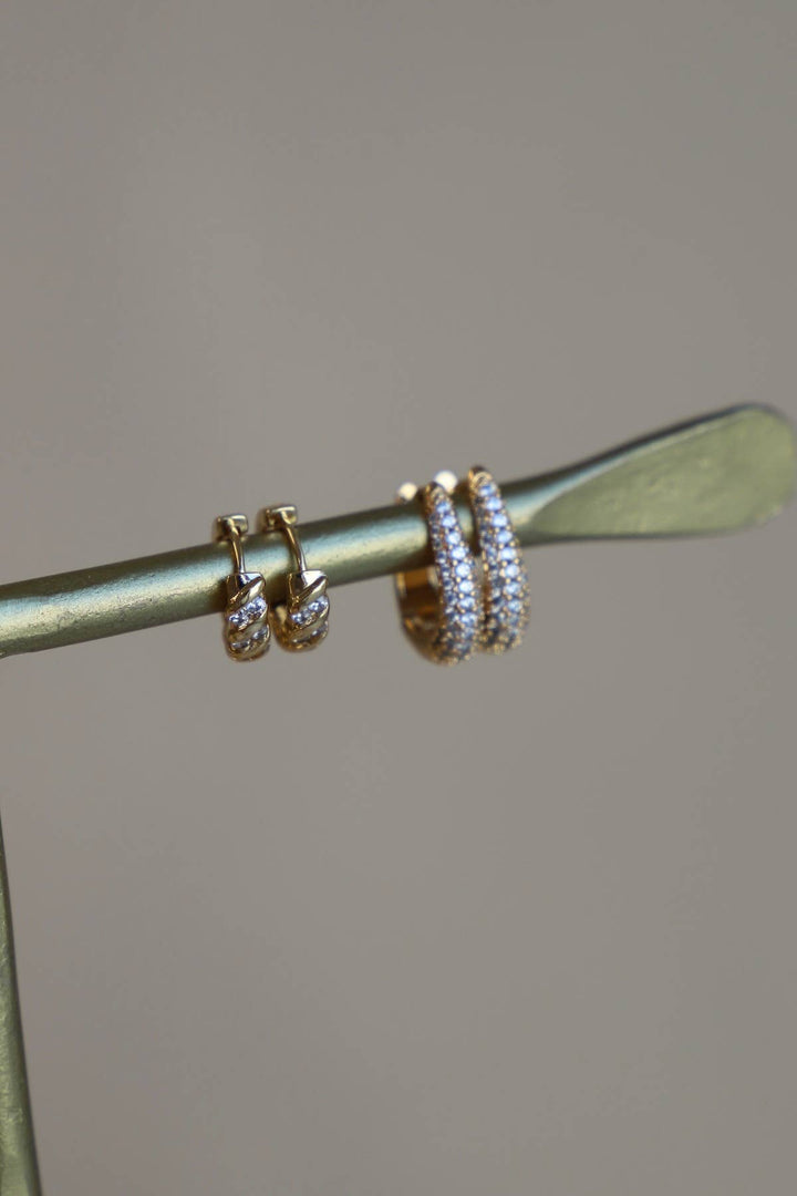 E1680G Gold Earrings-Jessie CZ Rope Huggie Hoops