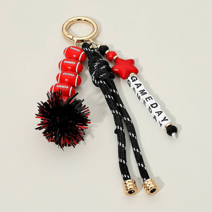 Tassel Keychain  Bag Charm-GAMEDAY Star Football Tinsel Pom Knot