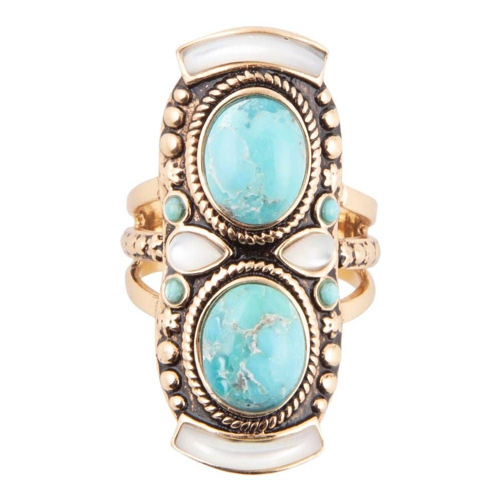 Ring-Double Up Turquoise and Mother of Pearl