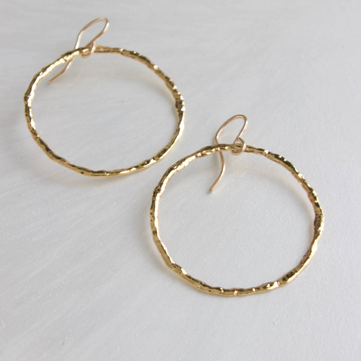 E114G Gold Earrings-Organic Hammered Hoops
