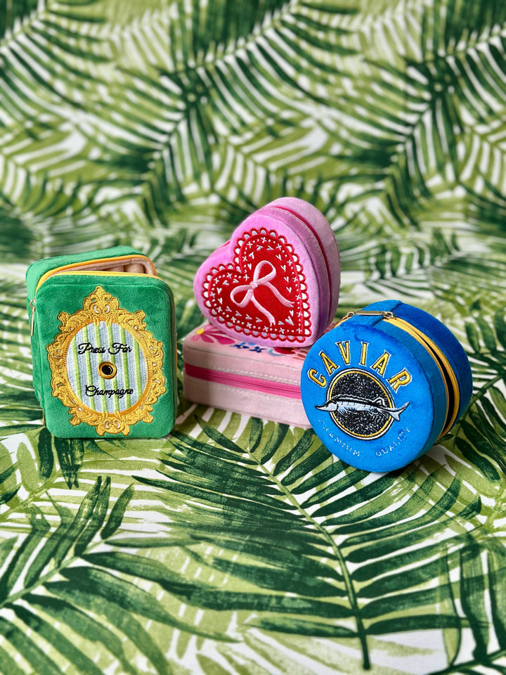 Velvet Jewelry Zip Case / Organizer - Caviar Tin - Blue