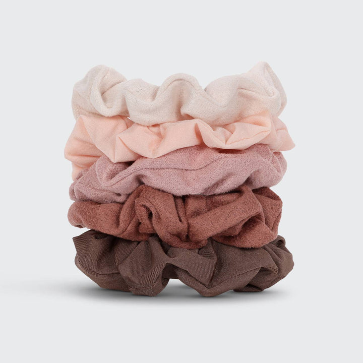 Satin Textured Scrunchies 5pc Set - Terracotta