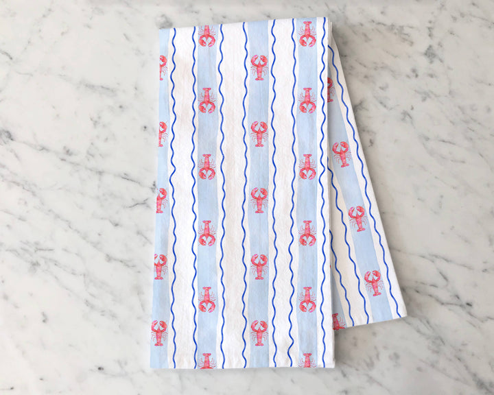 Tea Towel-Lobster Striped Coastal Summer