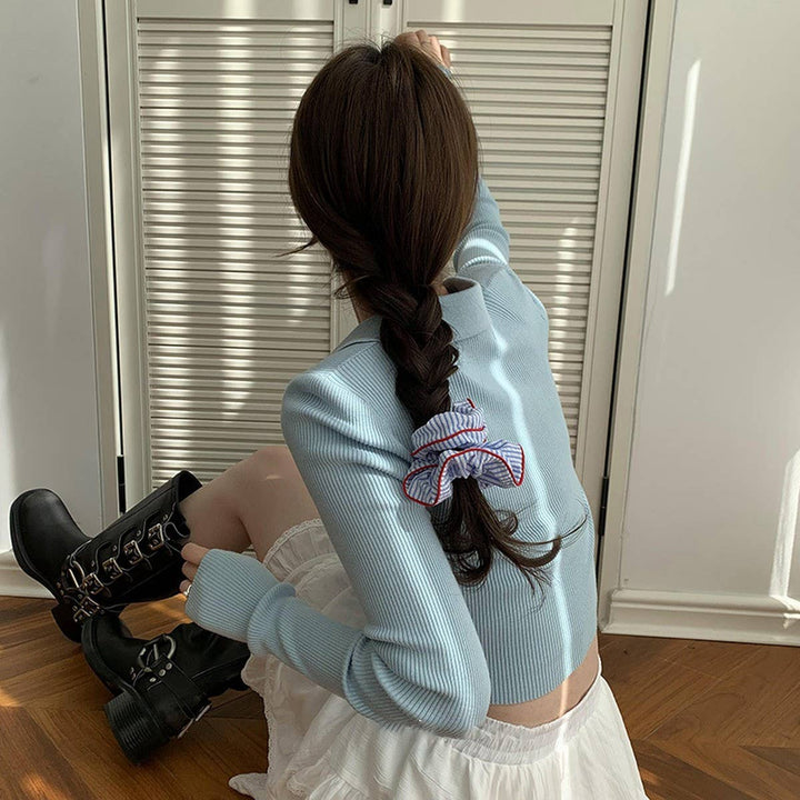 NAVY BLUE STRIPED HIGH ELASTIC HAIR SCRUNCHIES_CWAHA2271