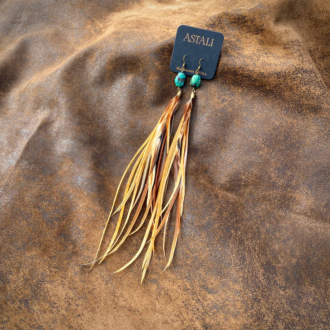 Earrings-FREEBIRDS COLLECTION: Turquoise & Feather-Natural Mix