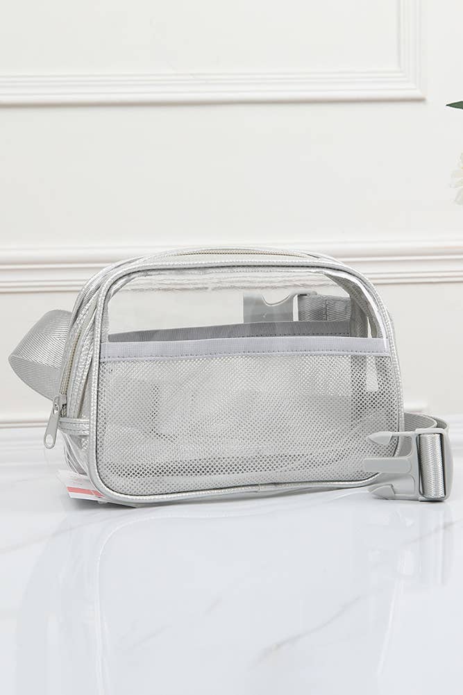 Solid Color Trim Clear Waist Crossbody Bag