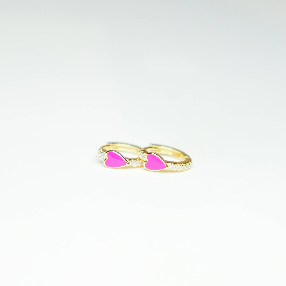 Pink Heart Huggie Earrings