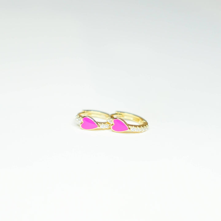 Pink Heart Huggie Earrings